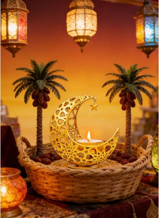 حامل شموع رمضان ، حامل شمعدان مزخرف على شكل قمر ، ديكورات رمضان للمنزل - view 5